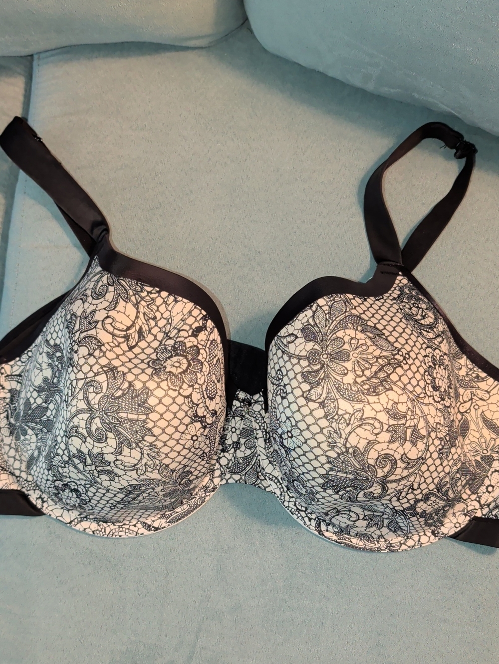 Bra 44DDD Cacique Lane Bryant Black Cream Paisley Balconette Underwire NEW